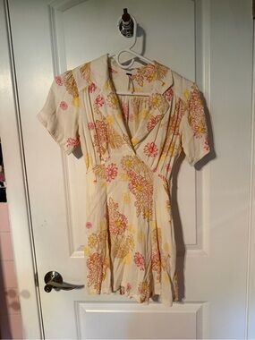 Free People Cream Floral Short Sleeve Romper
